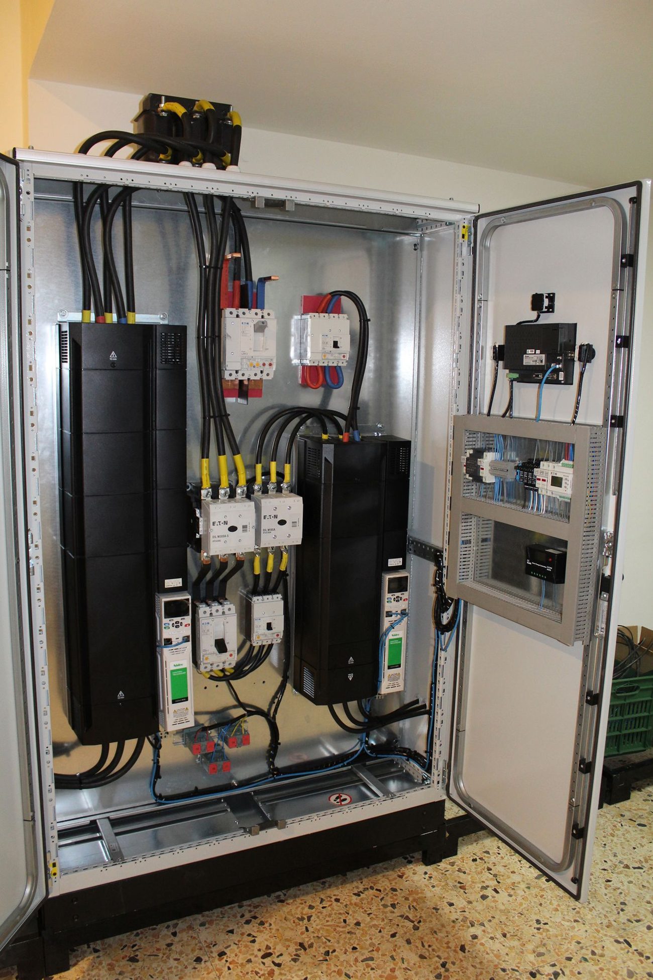 Switchgear and control cabinet where the gateway and meters are installed